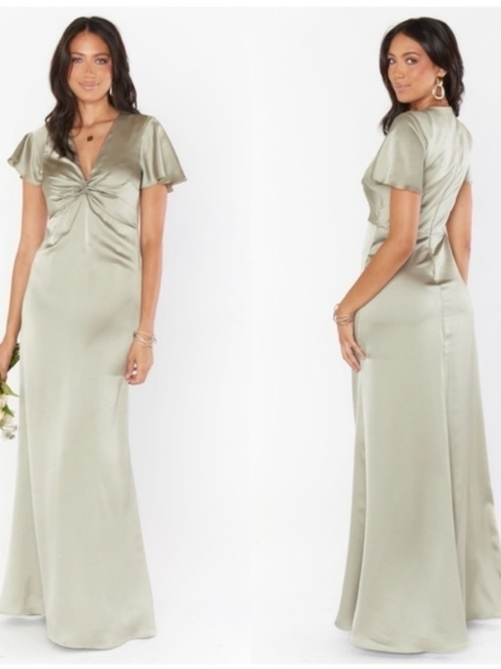 Show Me Your MuMu Satin Twist-Front Maxi Dress in Sage